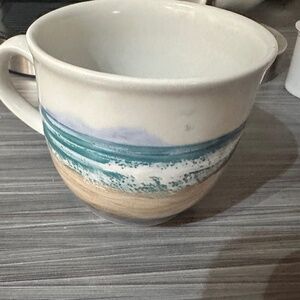 Small coffee cup beach scene highland stoneware pottery ullapool scottish